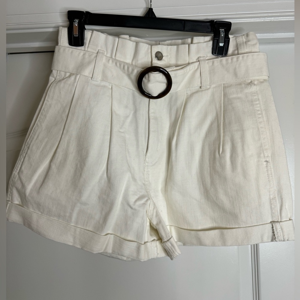 Forever 21 Cream Cotton Belted Shorts